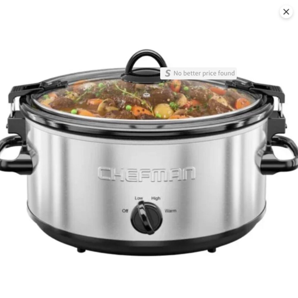 6 Qt. Slow Cooker w/ Locking Lid and Three Heat Settings - Stainless Steel, New